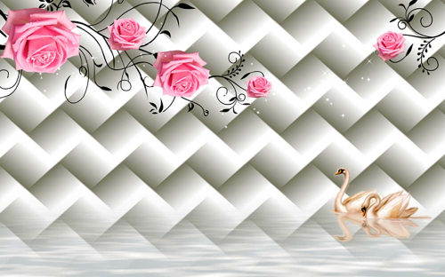 Каталог Картина лебеди с цветами: 3Д | Wall-Style