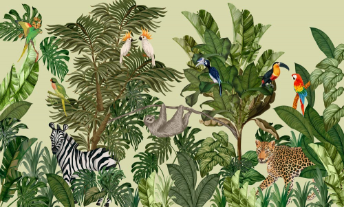 Животные на фоне джунглей