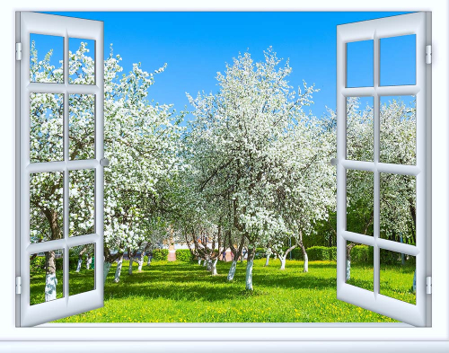 Каталог Фотообои вид на сад из окна:  | Wall-Style
