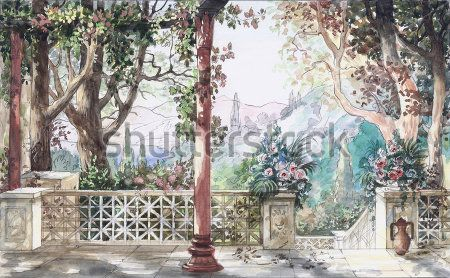 Каталог Картина терраса в горах: Современная фреска | Wall-Style