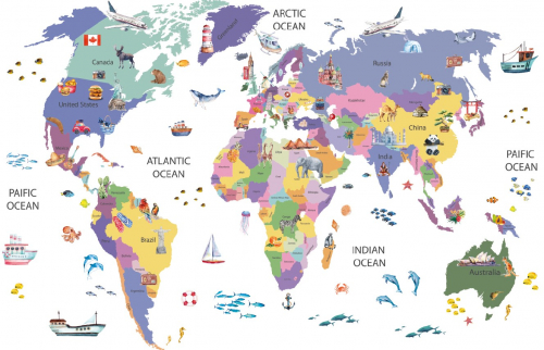 Каталог Картина разноцветная карта: Детские | Wall-Style