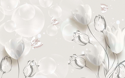 Каталог Фотообои белые 3д тюльпаны с вензелем:  | Wall-Style