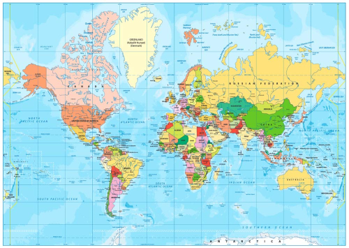 Каталог Фотообои физическая карта мира:  | Wall-Style