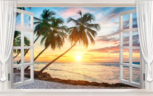 Каталог Картина вид на вечерний пляж: Вид из окна | Wall-Style