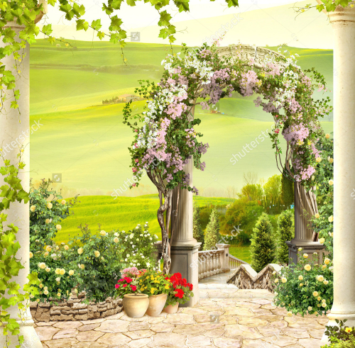 Каталог Картина арка из цветов: Современная фреска | Wall-Style