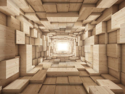 Каталог Картина тоннель из деревянных кубов: 3Д | Wall-Style
