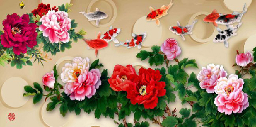 Каталог Картина рыбы в цветах: 3Д | Wall-Style