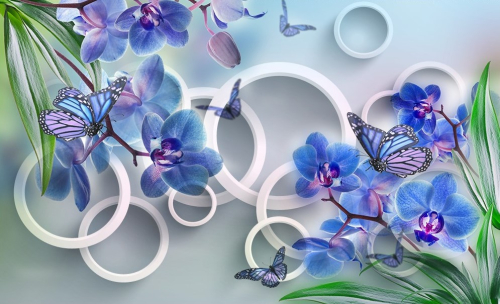 Каталог Картина круги с цветами: 3Д | Wall-Style