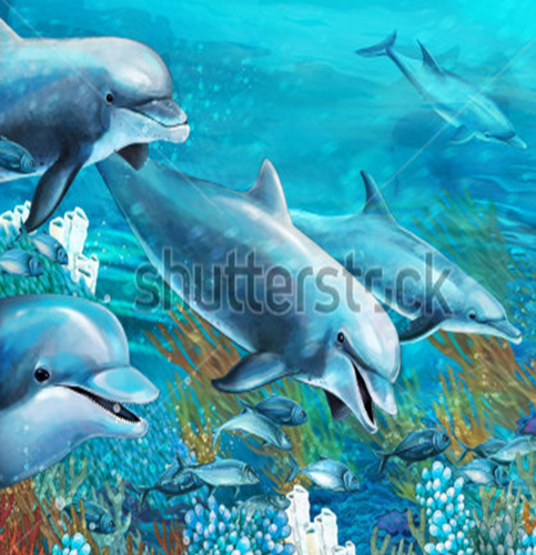 Каталог Картина дельфины на морском дне: Животные | Wall-Style