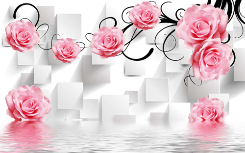 Каталог Картина розы на фоне квадратов: 3Д | Wall-Style