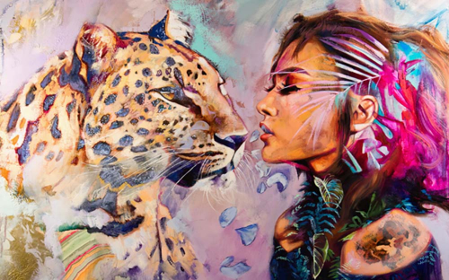 Каталог Картина леопард и девушка: Животные | Wall-Style