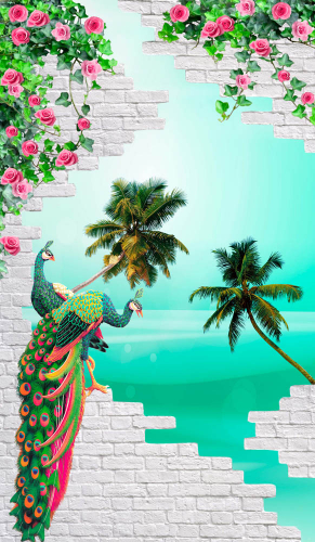 Каталог Картина пальмы и павлины: Современная фреска | Wall-Style