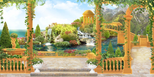 Каталог Картина терраса с видом на водопады: Современная фреска | Wall-Style
