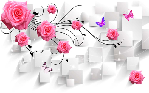 Каталог Картина белые квадраты с розами: 3Д | Wall-Style