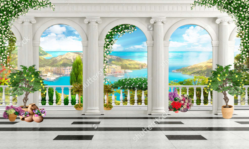 Каталог Фотообои тарраса с видом на море:  | Wall-Style