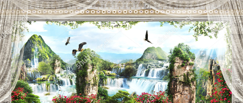 Каталог Картина вид на водопады: Современная фреска | Wall-Style
