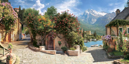Каталог Картина улочка с видом на горы: Современная фреска | Wall-Style
