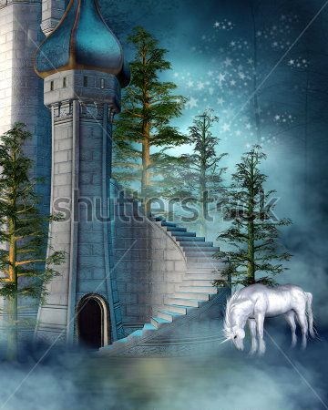 Каталог Картина единорог у замка: Фэнтези | Wall-Style