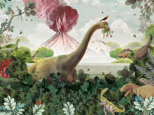 Каталог Фотообои динозавры с вулканом:  | Wall-Style