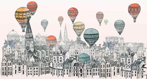 Каталог Фотообои воздушные шары над городом:  | Wall-Style