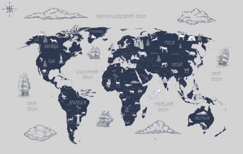 Каталог Картина карта мира с кораблями: Детские | Wall-Style