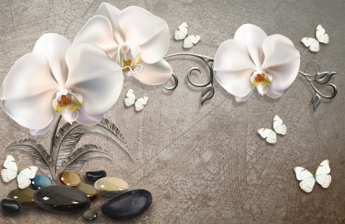 Каталог Картина орхидеи с камнями: 3Д | Wall-Style