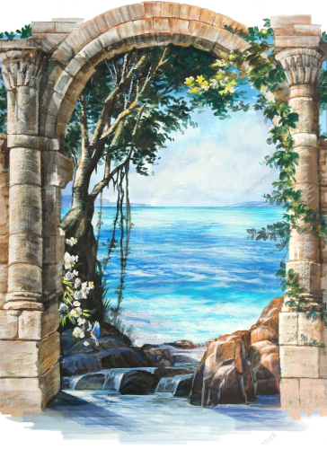 Каталог Картина арка с видом на море: Современная фреска | Wall-Style
