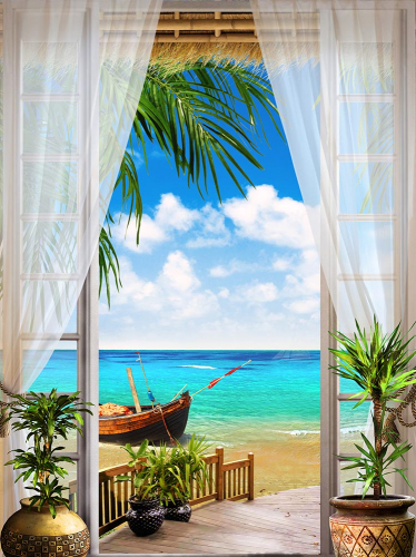 Каталог Фотообои окно на море:  | Wall-Style