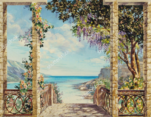 Каталог Картина арка с видом на море: Современная фреска | Wall-Style