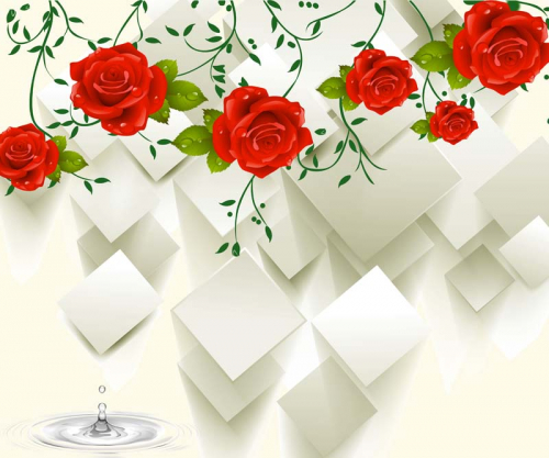 Каталог Картина розы в росе: 3Д | Wall-Style