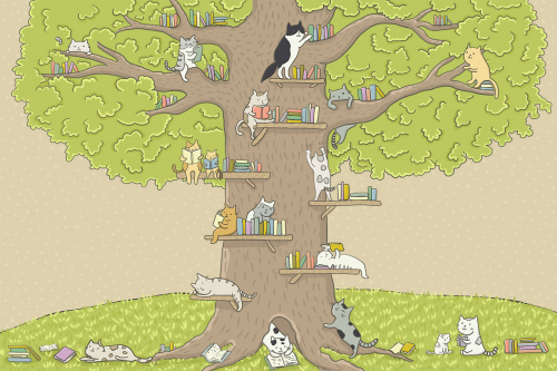 Каталог Картина котята с книгами на дереве: Детские | Wall-Style