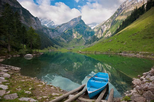 Каталог Картина лодка в горном озере: Природа | Wall-Style