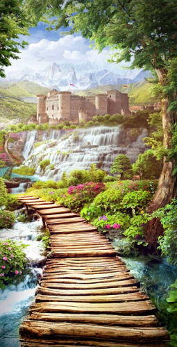 Каталог Картина вид на замок: Современная фреска | Wall-Style