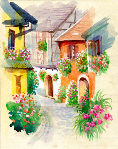 Каталог Фотообои улочка с цветами:  | Wall-Style