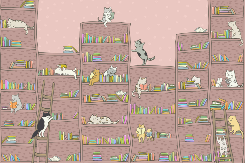 Каталог Фотообои книжные полки с котятами:  | Wall-Style