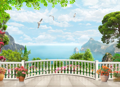Каталог Картина терраса с видом на море: Современная фреска | Wall-Style